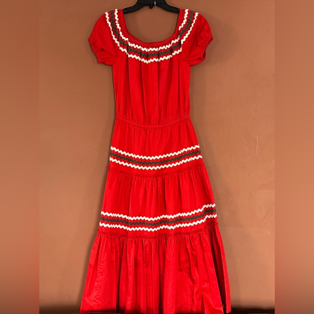 Tory Burch Red Tiered Peasant Dress Size XS - Picture 3 of 11